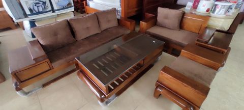 Bộ Sofa góc gỗ Sồi (màu Óc Chó) - Mẫu Đùi Gà