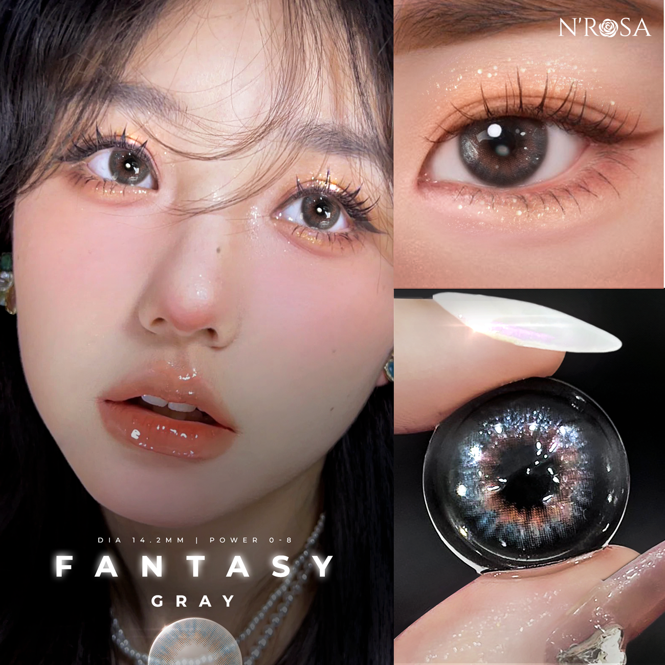 Lens xám có độ cận N Rosa Fantasy Gray cho mắt thở cao cấp Angel Eyes phân phối | Độ cận: 0-8
