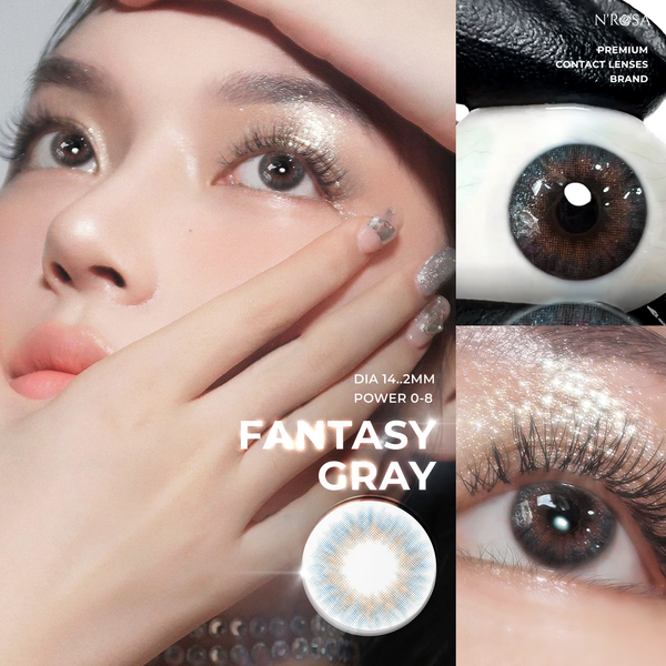  Gray Prescription Lens – N’Rosa Fantasy Gray with High Breathability, Distributed by Angel Eyes | Prescription: 0 to -8 | Material: Silicone Hydrogel 