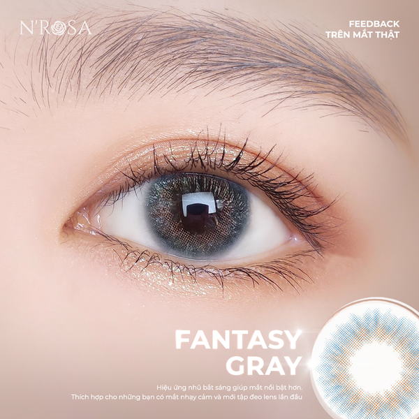  Gray Prescription Lens – N’Rosa Fantasy Gray with High Breathability, Distributed by Angel Eyes | Prescription: 0 to -8 | Material: Silicone Hydrogel 
