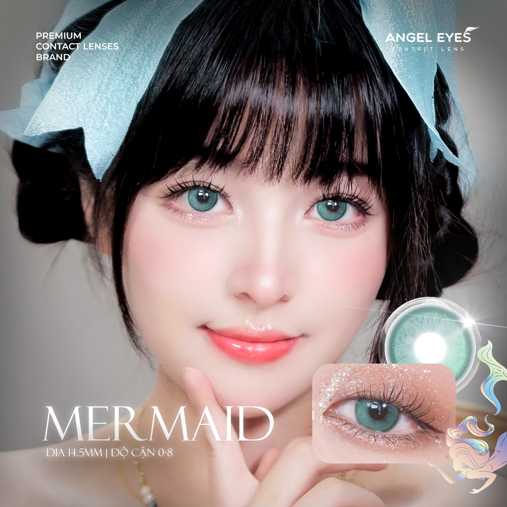Lens xanh dương Mermaid thương hiệu Angel Eyes | Dia 14.5mm | GDia 13.7mm | Độ cận 0-8
