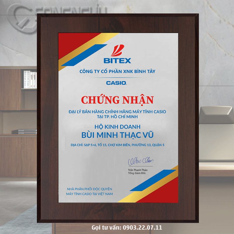 Bảng chứng nhận đại lý chính hãng