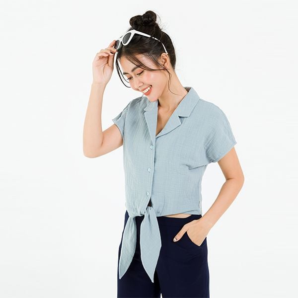 Sơ mi voan mỏng buộc vạt thắt nơ eo