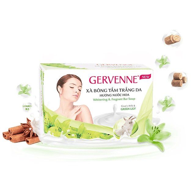  Xà Bông Tắm Trắng Da Tinh Chất Sữa Dê & Hương Hoa Lily Xanh Gervenne 90g 