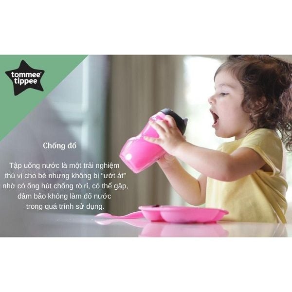  Bình Uống Nước Giữ Nhiệt Có Ống Hút Cho Bé Từ 12 Tháng Tommee Tippee Insulated Straw 260ml - Hồng 