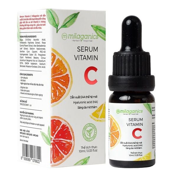  Serum Vitamin C Dẫn Xuất EAA Bổ Sung Collagen Giúp Sáng Da, Giảm Thâm Milaganics Chai 10ml (Store 5703) 