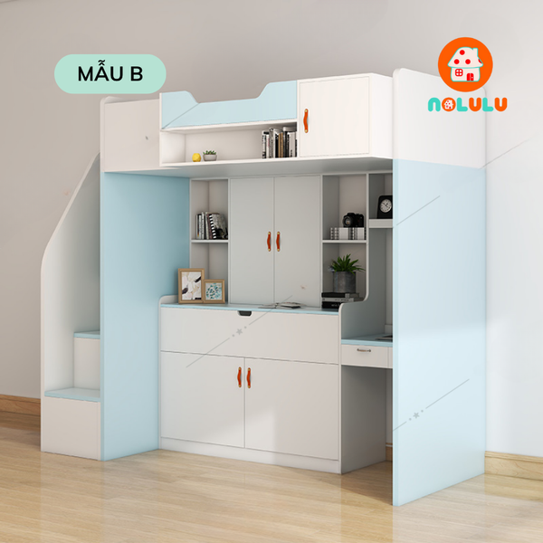 Giường tầng trẻ em thông minh kèm bàn học và tủ sách Nolulu - GT006