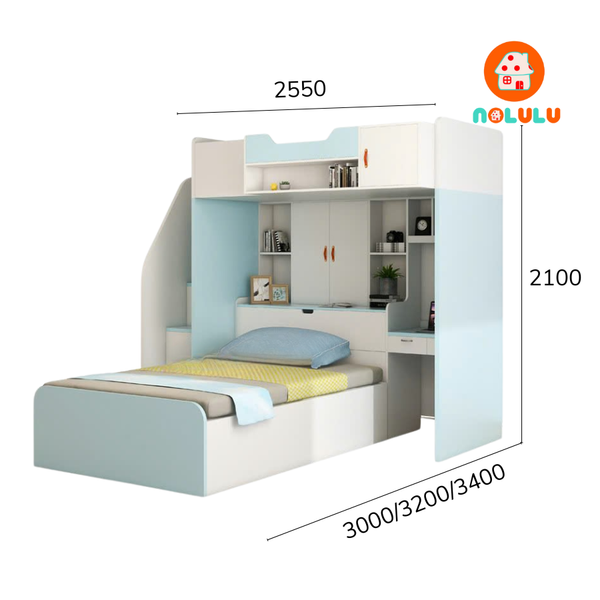 Giường tầng trẻ em thông minh kèm bàn học và tủ sách Nolulu - GT006