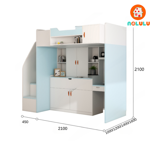Giường tầng trẻ em thông minh kèm bàn học và tủ sách Nolulu - GT006