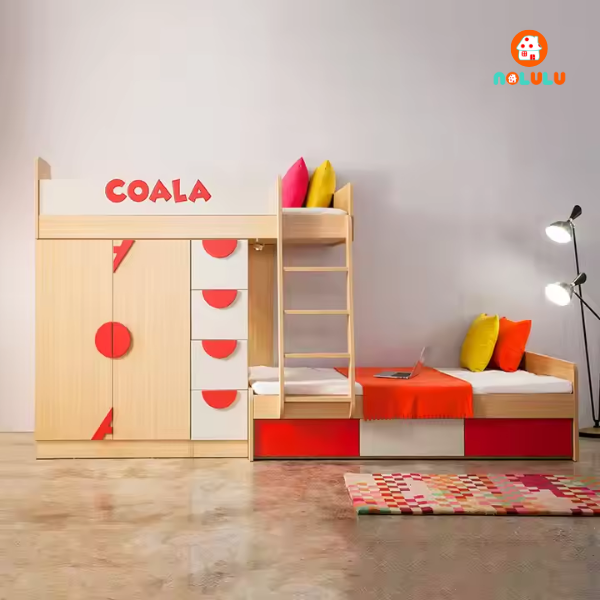 Giường tầng thông minh kèm tủ quần áo và kệ sách Nolulu - GTTM001