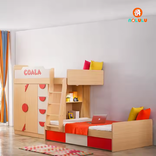 Giường tầng thông minh kèm tủ quần áo và kệ sách Nolulu - GTTM001