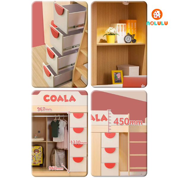 Giường tầng thông minh kèm tủ quần áo và kệ sách Nolulu - GTTM001