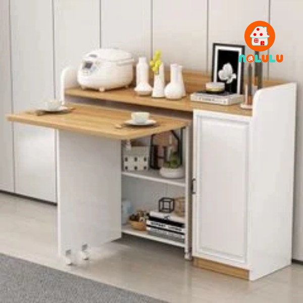 Bàn ăn thông minh xếp gọn có bánh xe kèm kệ để đồ Nolulu - BAX03