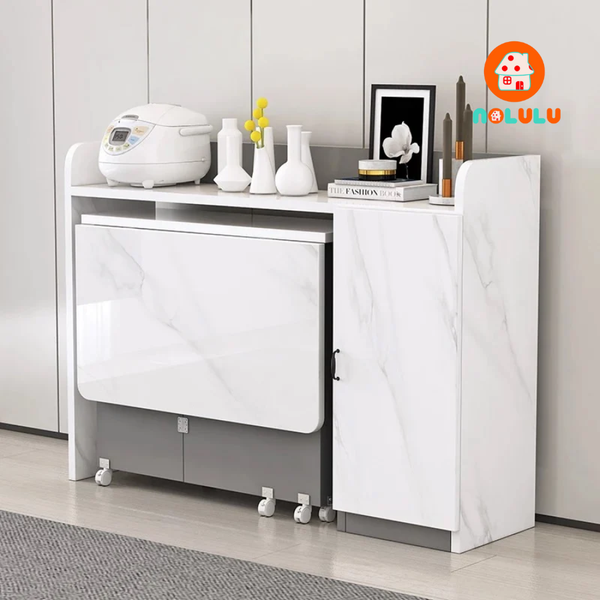 Bàn ăn thông minh xếp gọn có bánh xe kèm kệ để đồ Nolulu - BAX03