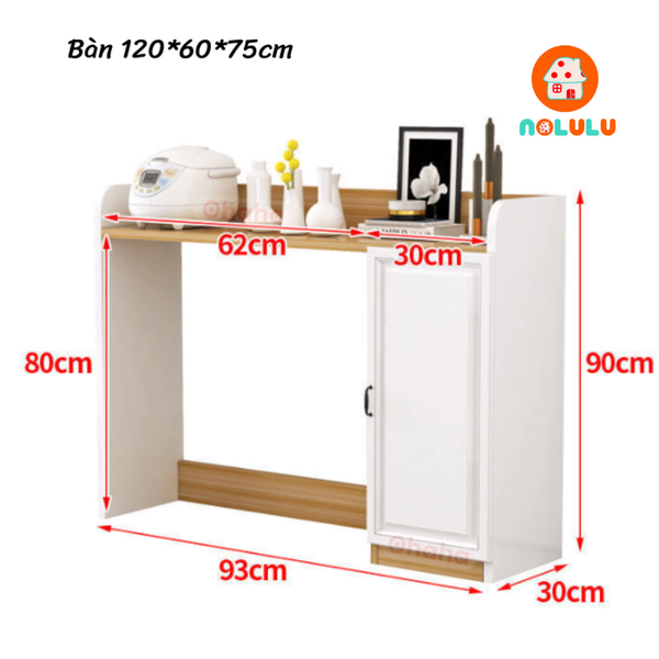 Bàn ăn thông minh xếp gọn có bánh xe kèm kệ để đồ Nolulu - BAX03