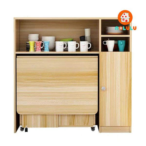Bàn ăn thông minh xếp gọn có bánh xe kèm kệ để đồ Nolulu - BAX05