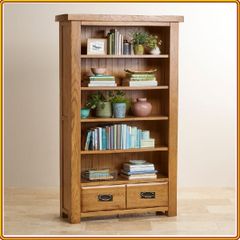 Tủ Sách Gỗ Sồi 5 Tầng + 2 Ngăn Kéo 02 (90cm)