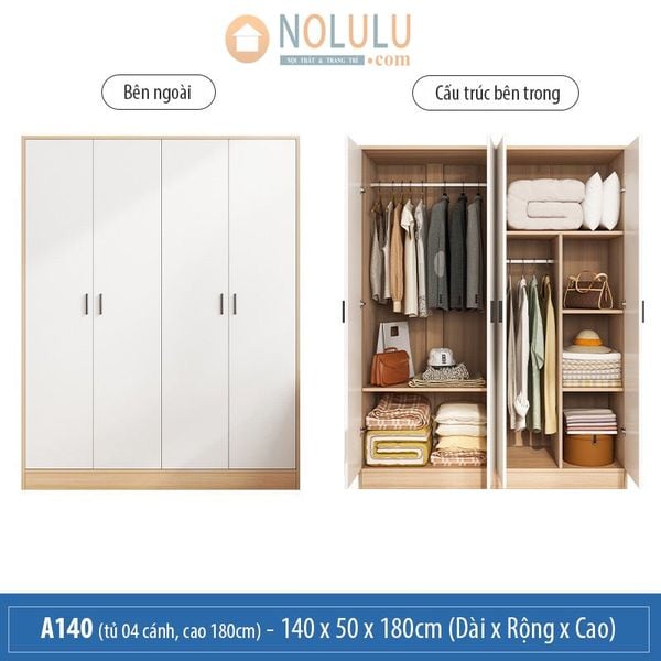 Tủ Quần Áo Hiện Đại 4 Cánh - A140