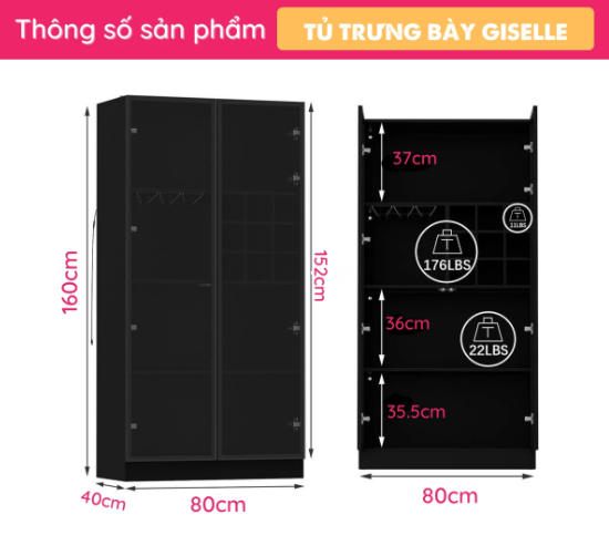 Tủ Kính Để Rượu Phòng Khách Cao Cấp Giselle