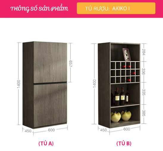 Tủ Rượu Hiện Đại Thiết Kế Tiện Dụng Akiko-I