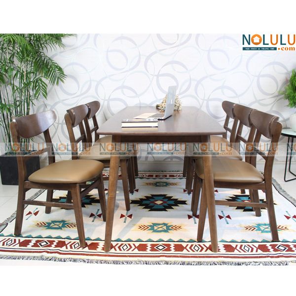Bộ Bàn Ăn MANGO 6 Ghế (Trắng-Nâu)