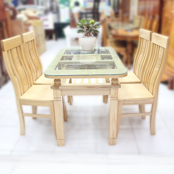 Bộ Bàn Ăn Gỗ Sồi Nga 4 Ghế (Tự Nhiên)