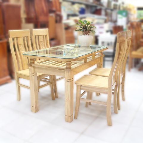 Bộ Bàn Ăn Gỗ Sồi Nga 4 Ghế (Tự Nhiên)