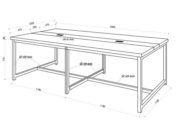 Bàn Họp Gỗ Chân Sắt Thiết Kế Gọn Gàng BC-07