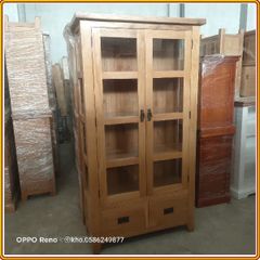Tủ Sách Cửa Kính Gỗ Sồi Mỹ (100cm)
