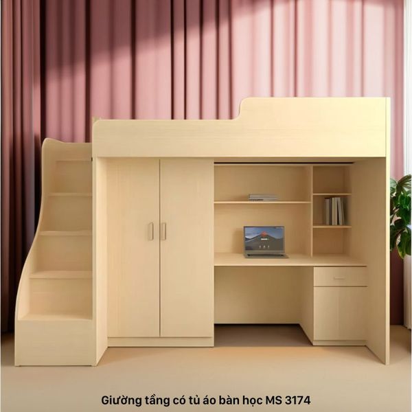 Giường Tầng Thông Minh Kết Hợp Bàn Học & Tủ Áo GT-174