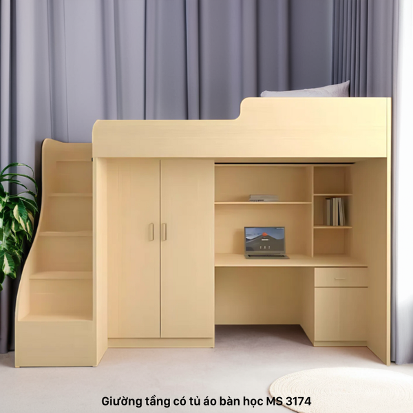 Giường Tầng Thông Minh Kết Hợp Bàn Học & Tủ Áo GT-174