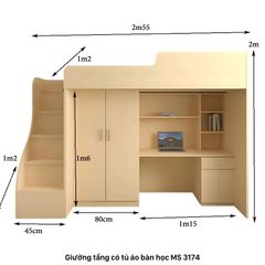 Giường Tầng Thông Minh Kết Hợp Bàn Học & Tủ Áo GT-174