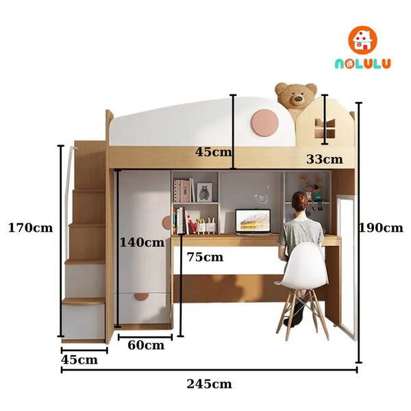 Giường tầng trẻ em thông minh kèm bàn học và tủ quần áo Nolulu - GT002