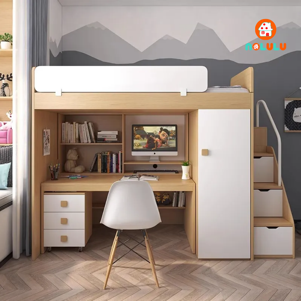 Giường tầng trẻ em thông minh kèm bàn học và tủ quần áo Nolulu - GT003