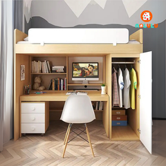Giường tầng trẻ em thông minh kèm bàn học và tủ quần áo Nolulu - GT003