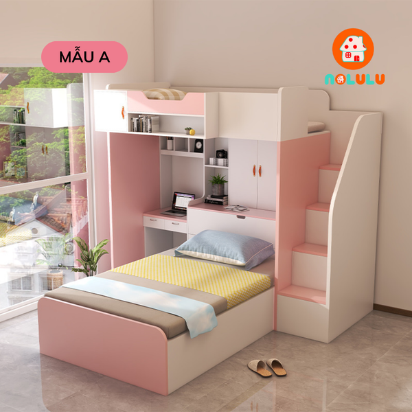Giường tầng trẻ em thông minh kèm bàn học và tủ sách Nolulu - GT006