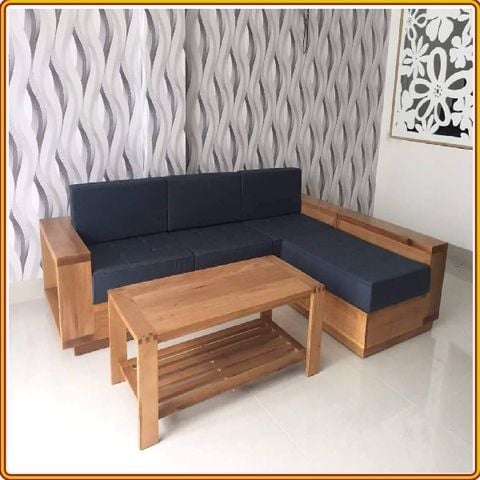 L Shaped - Bộ Sofa Góc L - Gỗ Sồi ( Nệm Ghế Màu Cafe )