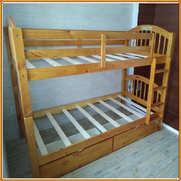 Giường 2 Tầng Gỗ Tự Nhiên Uni (1m-1m)+2 Hộc Tủ