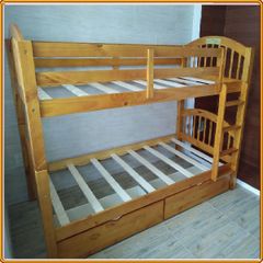 Giường 2 Tầng Gỗ Tự Nhiên Uni (1m-1m)+2 Hộc Tủ