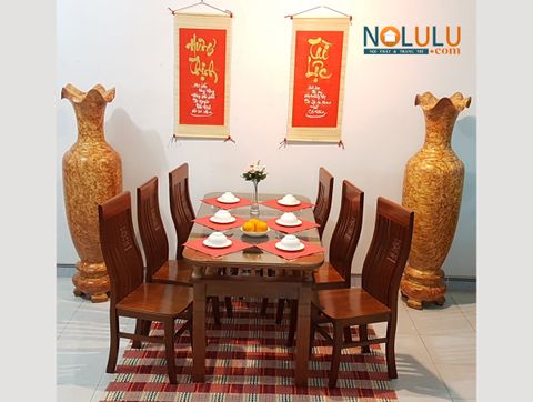 Bộ Bàn Ăn Gỗ Sồi Nga 6 Ghế (Vàng Cánh Gián)