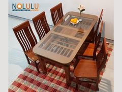 Bộ Bàn Ăn Gỗ Sồi Nga 6 Ghế (Tự Nhiên)