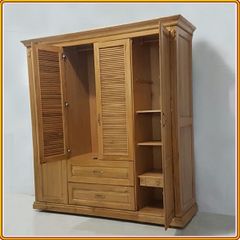 Tủ Quần Áo Gỗ Sồi Mỹ 4 Cánh Lá Sách 2 Hộc (1m8)