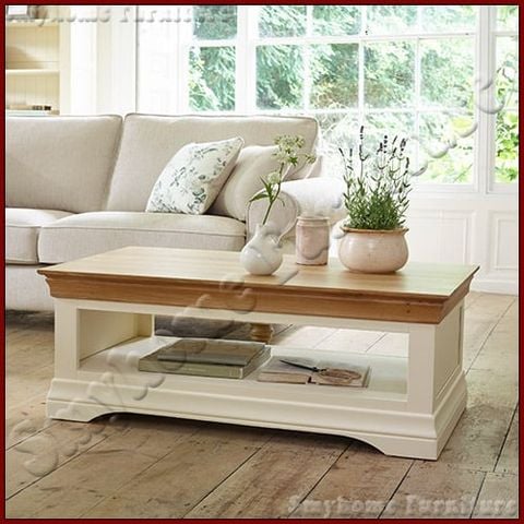 Bàn Sofa Gỗ Sồi Kín Chân 02 Tầng (Màu Trắng)