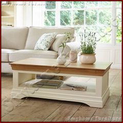 Bàn Sofa Gỗ Sồi Kín Chân 02 Tầng (Màu Trắng)