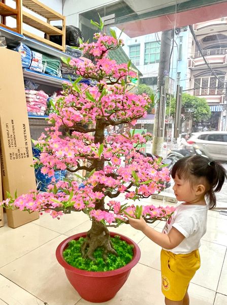 Cây Hoa Đào Bonsai Giả Cao 1m45 Trang Trí Tết