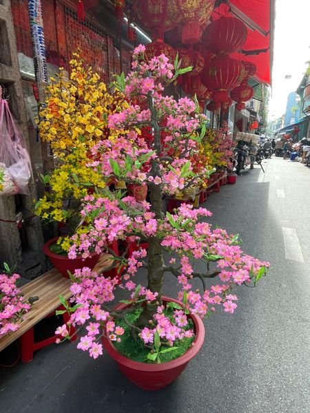 Chậu Hoa Đào Bonsai Giả Cao 1m15 Trang Trí Tết