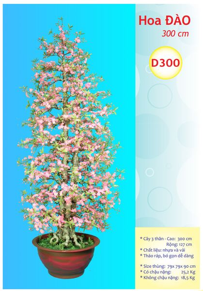 Cây Hoa Đào Giả Cao 3m Trang Trí Tết