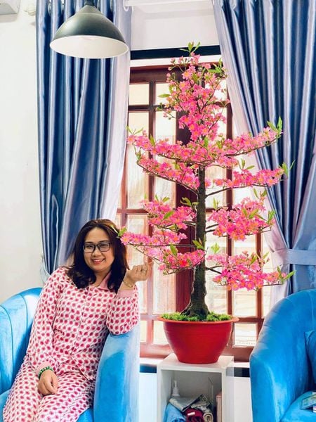 Chậu Hoa Đào Giả Cao 1m45 Trang Trí Tết