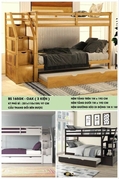 Giường 3 Tầng Kiwi Honey (1m/1m/1m) Gỗ Tự Nhiên