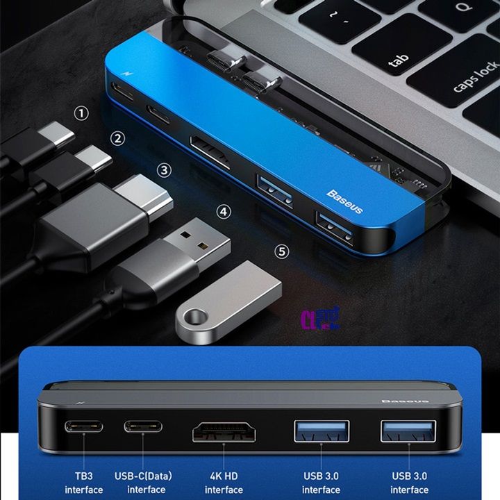 HUB CHUYỂN TYPE C CHO MACBOOK BASEUS MULTIFUNCTIONAL 5 IN 1 2TYPE-C TO 2USB3.0 HDMI PDx2 CHÍNH HÃNG